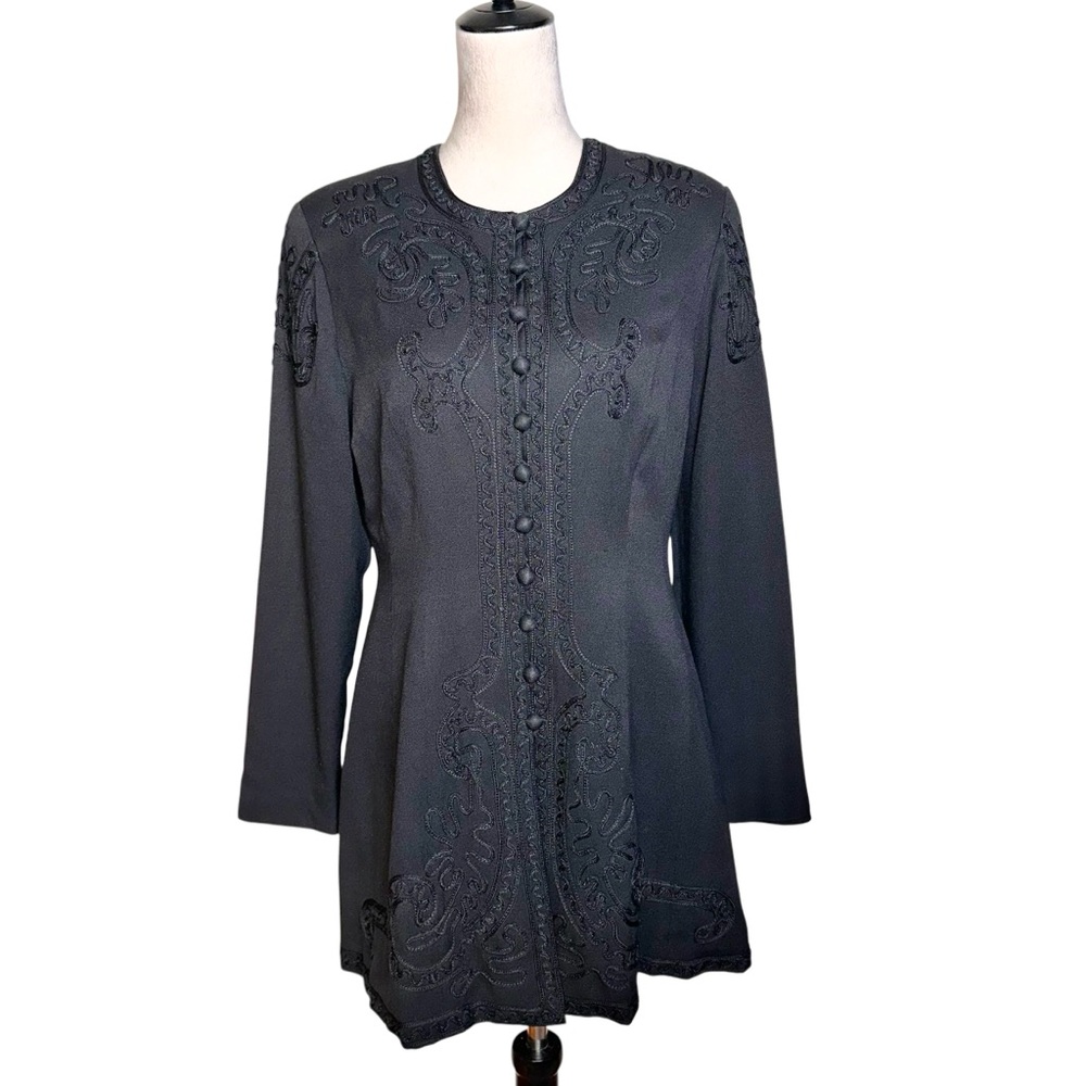 Vintage Justin Taylor Black Embroidered Button Front‎ Tunic Jacket 8 | Boho Goth